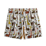 Cartoon Giraffe Pattern Print Mesh Shorts