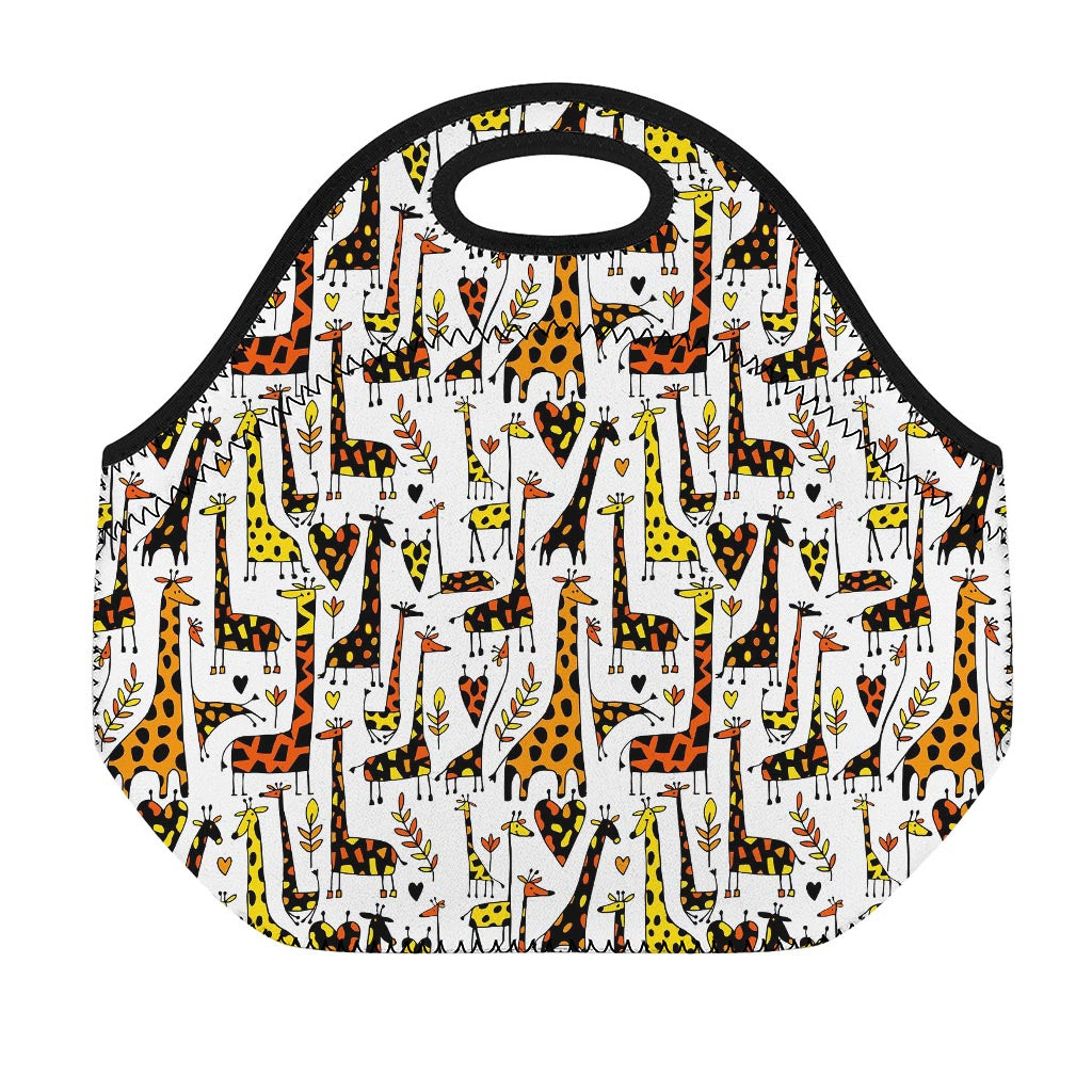 Cartoon Giraffe Pattern Print Neoprene Lunch Bag