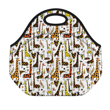 Cartoon Giraffe Pattern Print Neoprene Lunch Bag