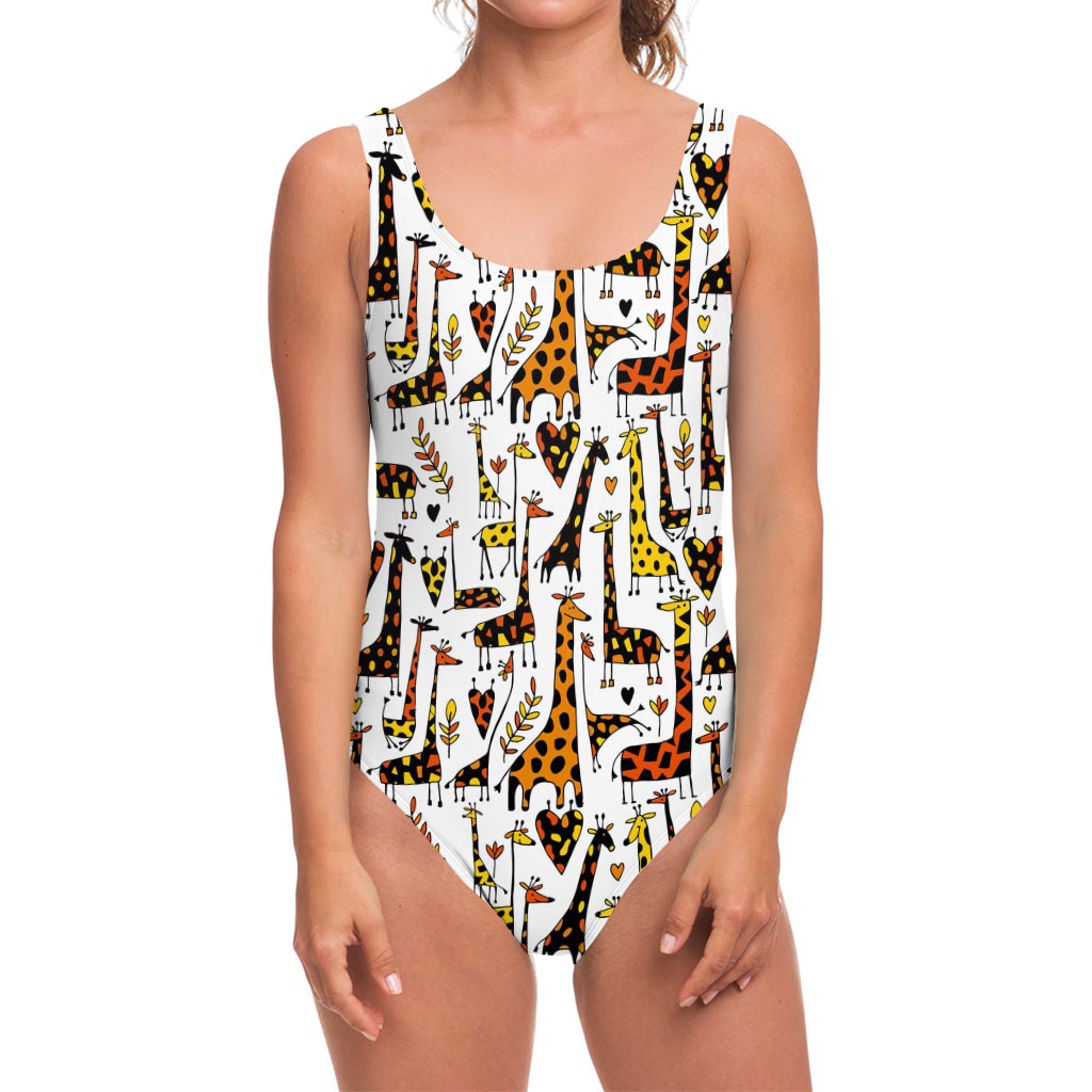 Cartoon Giraffe Pattern Print One Piece Swimsuit