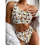 Cartoon Giraffe Pattern Print One Shoulder Bikini Top