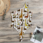 Cartoon Giraffe Pattern Print One Shoulder Bodysuit