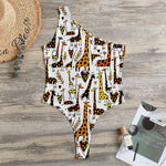 Cartoon Giraffe Pattern Print One Shoulder Bodysuit