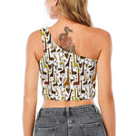 Cartoon Giraffe Pattern Print One Shoulder Crop Top