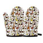 Cartoon Giraffe Pattern Print Oven Mitts