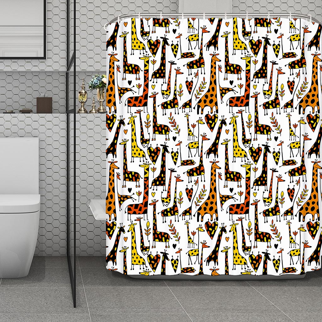 Cartoon Giraffe Pattern Print Polyester Shower Curtain