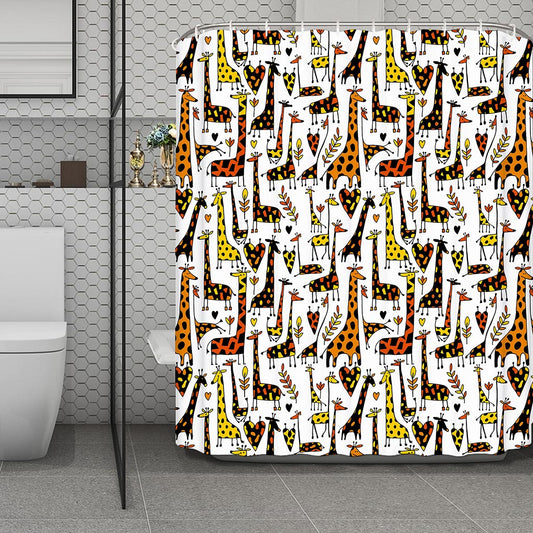Cartoon Giraffe Pattern Print Polyester Shower Curtain