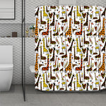 Cartoon Giraffe Pattern Print Polyester Shower Curtain