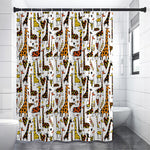 Cartoon Giraffe Pattern Print Premium Shower Curtain