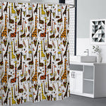 Cartoon Giraffe Pattern Print Premium Shower Curtain