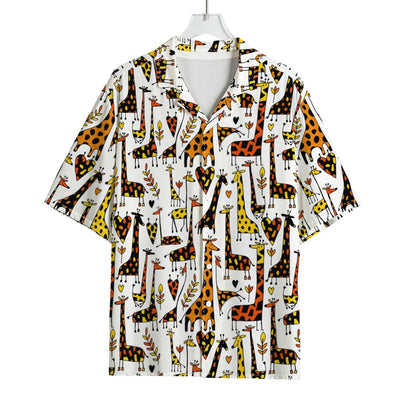Cartoon Giraffe Pattern Print Rayon Hawaiian Shirt