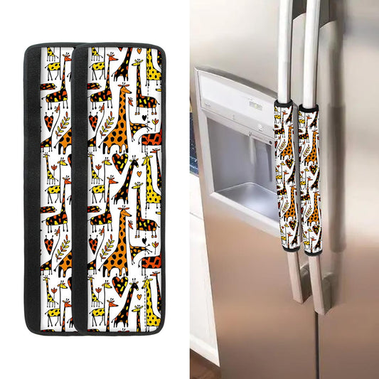 Cartoon Giraffe Pattern Print Refrigerator Handle Covers