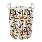 Cartoon Giraffe Pattern Print Round Laundry Basket