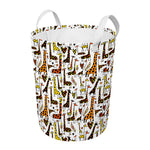 Cartoon Giraffe Pattern Print Round Laundry Basket