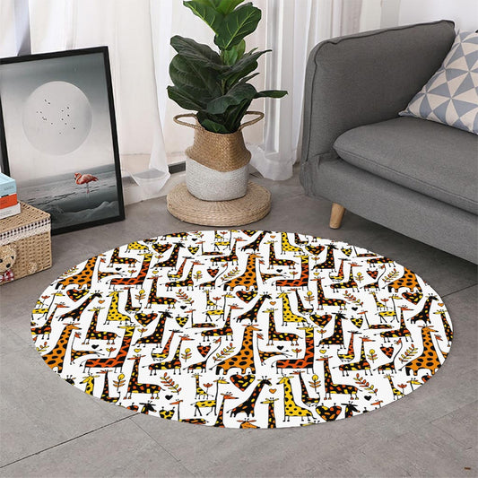 Cartoon Giraffe Pattern Print Round Rug