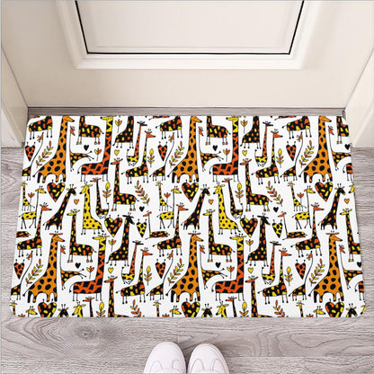Cartoon Giraffe Pattern Print Rubber Doormat