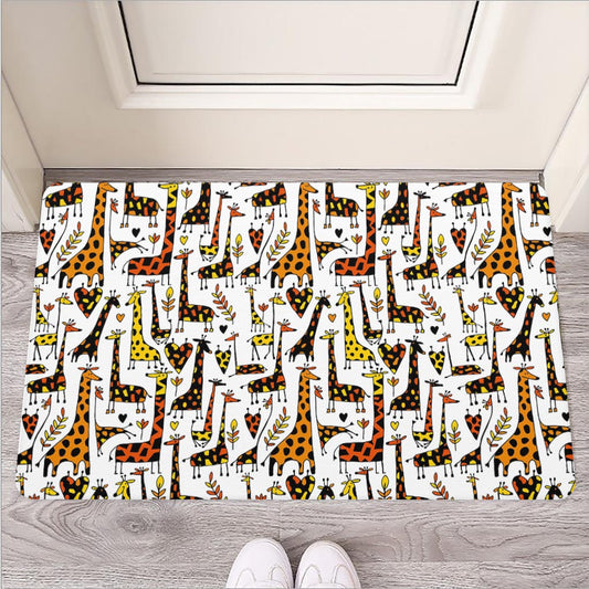 Cartoon Giraffe Pattern Print Rubber Doormat
