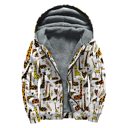 Cartoon Giraffe Pattern Print Sherpa Lined Zip Up Hoodie