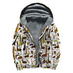 Cartoon Giraffe Pattern Print Sherpa Lined Zip Up Hoodie