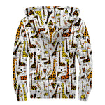Cartoon Giraffe Pattern Print Sherpa Lined Zip Up Hoodie