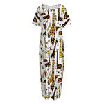 Cartoon Giraffe Pattern Print Short Sleeve Long Nightdress