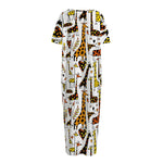 Cartoon Giraffe Pattern Print Short Sleeve Long Nightdress