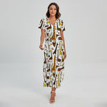 Cartoon Giraffe Pattern Print Short Sleeve Maxi Dress