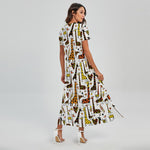 Cartoon Giraffe Pattern Print Short Sleeve Maxi Dress