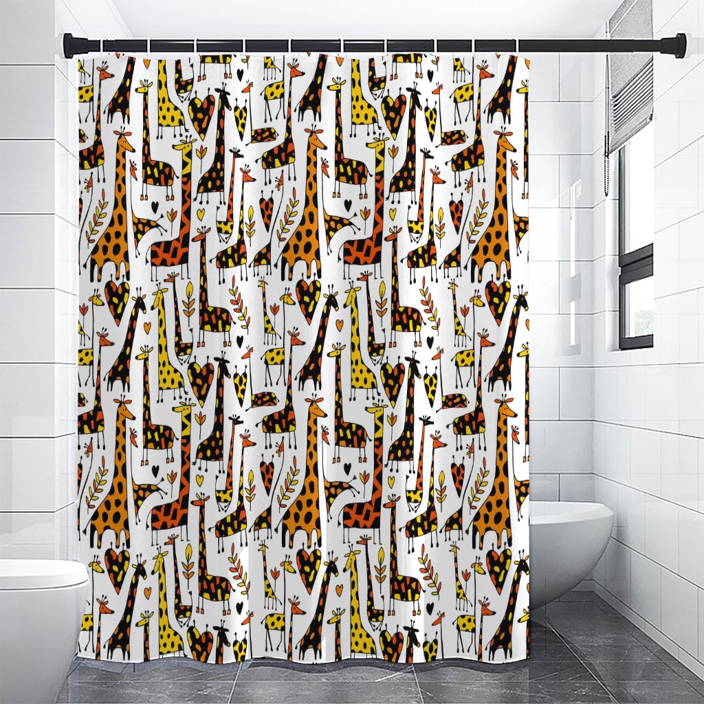 Cartoon Giraffe Pattern Print Shower Curtain