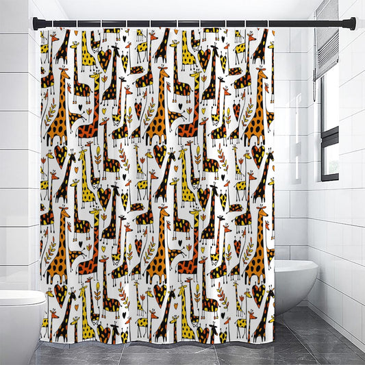Cartoon Giraffe Pattern Print Shower Curtain