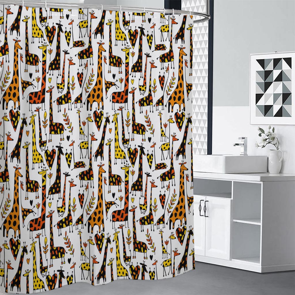 Cartoon Giraffe Pattern Print Shower Curtain
