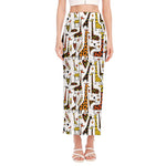 Cartoon Giraffe Pattern Print Side Slit Maxi Skirt