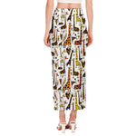 Cartoon Giraffe Pattern Print Side Slit Maxi Skirt