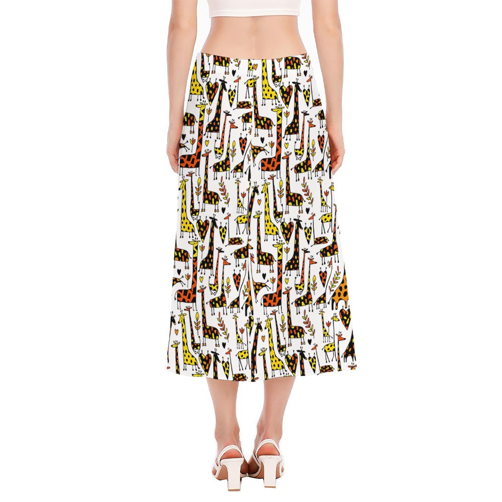 Cartoon Giraffe Pattern Print Side Slit Midi Skirt