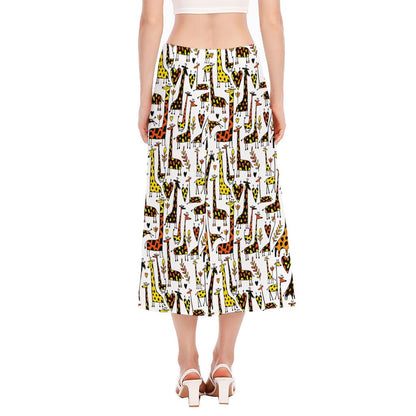 Cartoon Giraffe Pattern Print Side Slit Midi Skirt