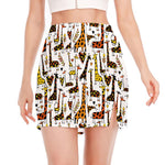 Cartoon Giraffe Pattern Print Side Slit Mini Skirt