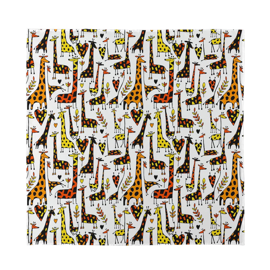 Cartoon Giraffe Pattern Print Silk Bandana