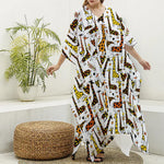 Cartoon Giraffe Pattern Print Silk V-Neck Kaftan Dress
