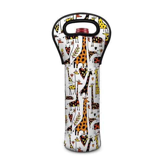 Cartoon Giraffe Pattern Print Single Neoprene Wine Tote