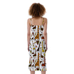 Cartoon Giraffe Pattern Print Slim Fit Midi Cami Dress