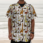 Cartoon Giraffe Pattern Print Textured Short Sleeve Shirt