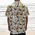Cartoon Giraffe Pattern Print Textured Short Sleeve Shirt