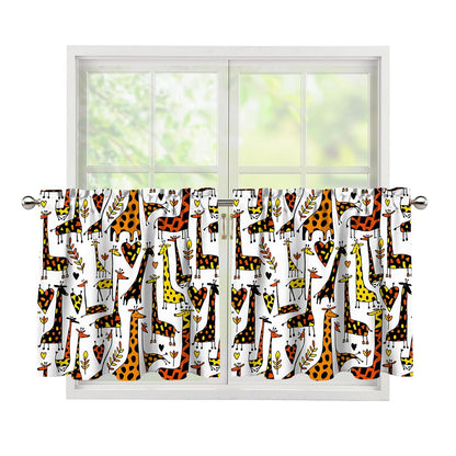 Cartoon Giraffe Pattern Print Tier Curtains