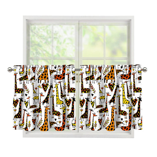 Cartoon Giraffe Pattern Print Tier Curtains