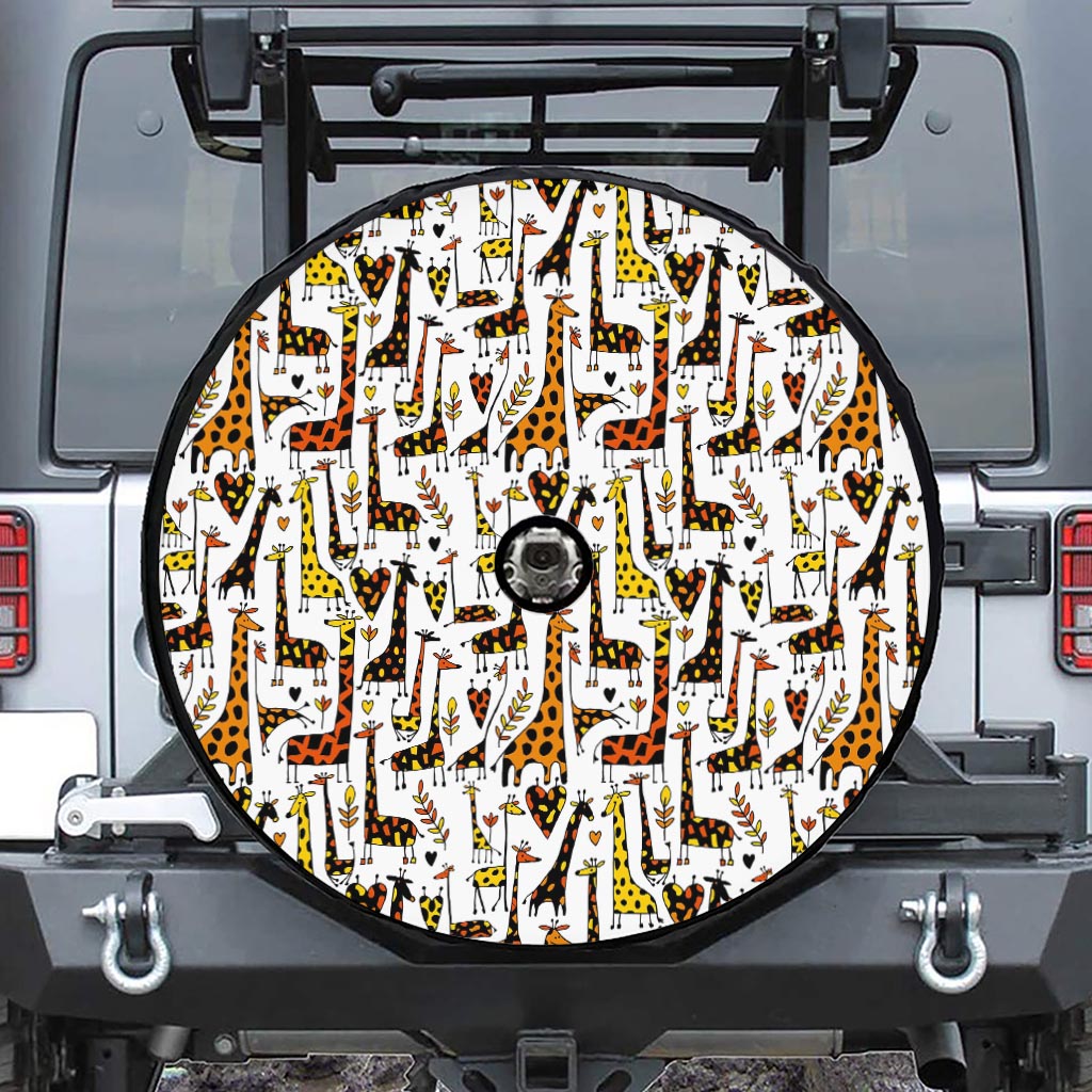 Cartoon Giraffe Pattern Print Tire Cover With Camera Hole