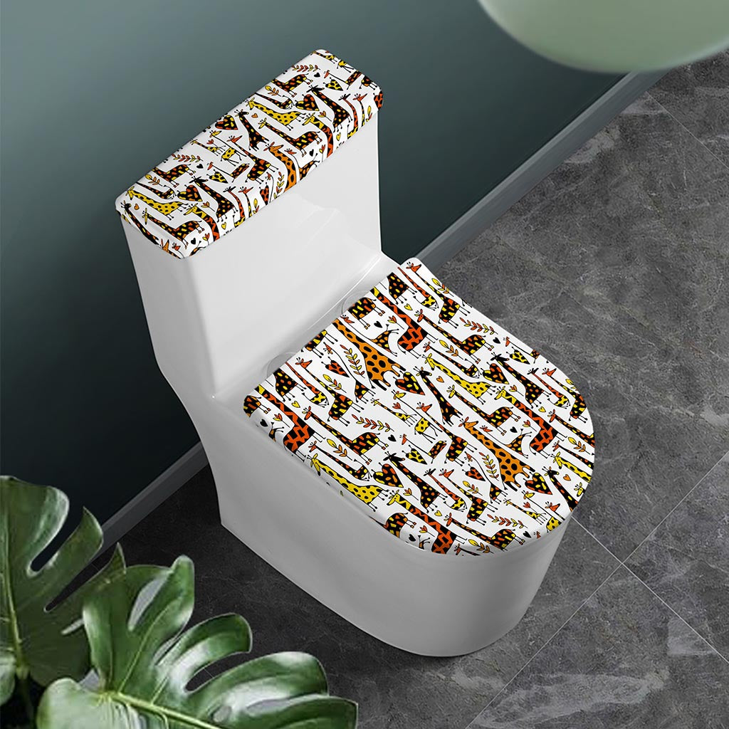 Cartoon Giraffe Pattern Print Toilet Lid And Tank Cover Set