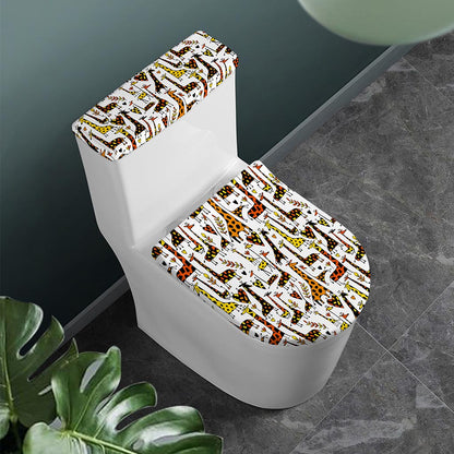 Cartoon Giraffe Pattern Print Toilet Lid And Tank Cover Set