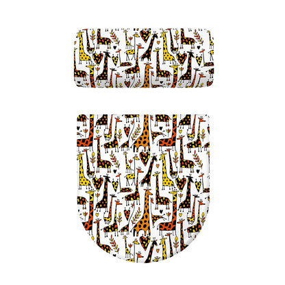 Cartoon Giraffe Pattern Print Toilet Lid And Tank Cover Set