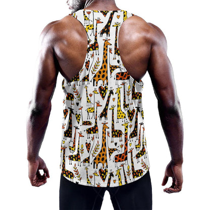 Cartoon Giraffe Pattern Print Training Tank Top