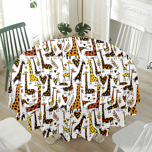 Cartoon Giraffe Pattern Print Waterproof Round Tablecloth
